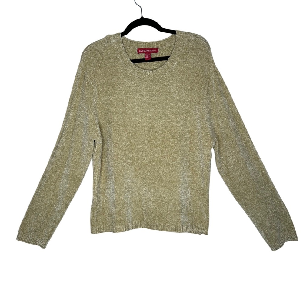 Gloria Vanderbilt VTG NWT Preppy Sweater Women's‎ XL Gold Crewneck Long Sleeve